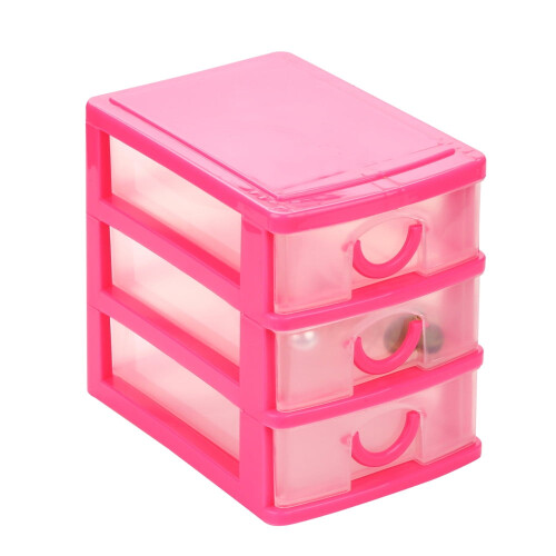 Mini gaveteiro de mesa de plástico com 3 compartimentos