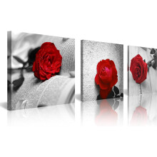 Conjunto de 3 peças de quadros em tela com rosas vermelhas, 35,5 x 35,5 cm (14 x 14 polegadas)