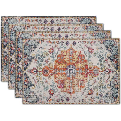 Jogo de quatro jogos americanos de linho estilo boho, 30x45 cm (12x18 polegadas).