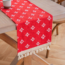 Chemin de table bohème en toile de jute avec pompons, 13 x 72 pouces