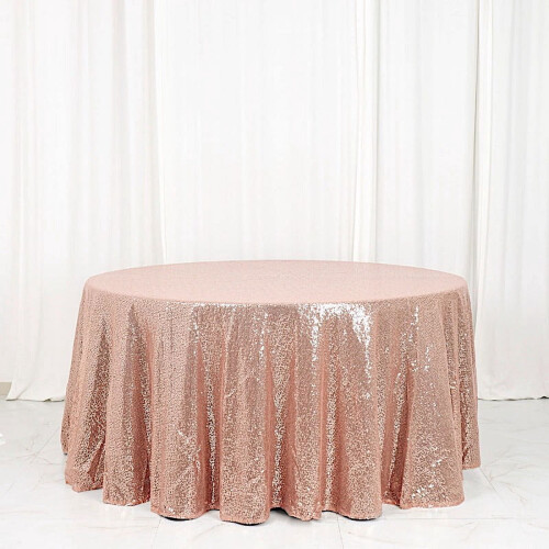 Toalha de mesa redonda com lantejoulas, 3 metros (120 polegadas), cor blush 2