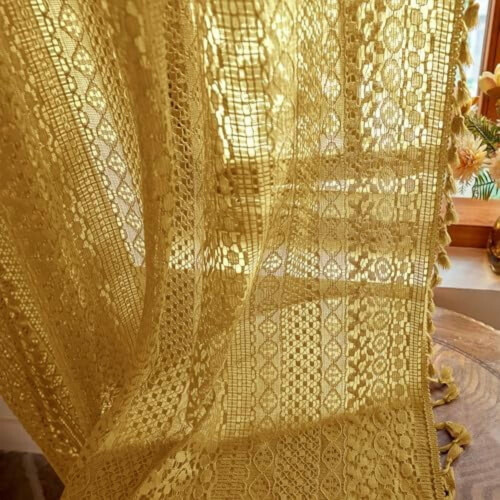 Mustard Yellow Boho Valance 59" W x 18" L, Cotton Blend