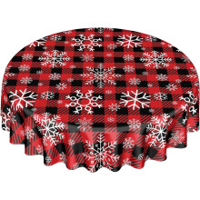 Christmas Round Tablecloth 60 Inch Buffalo Check Polyester