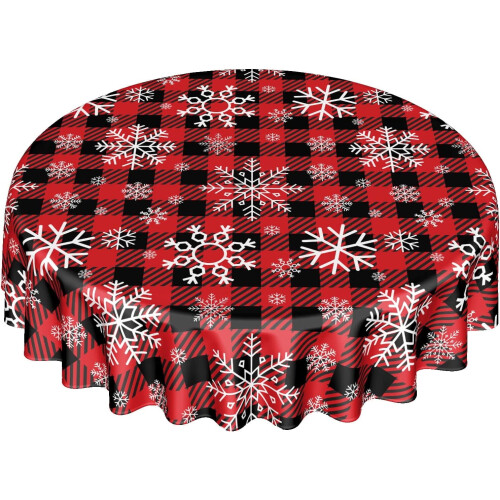 Christmas Round Tablecloth 60 Inch Buffalo Check Polyester