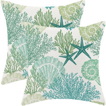 Saliegroene kussenhoezen met kustmotief 18x18 inch (2 stuks)