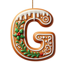 Kerstversieringen van peperkoek in alfabetvorm, A-Z, 26 stuks.