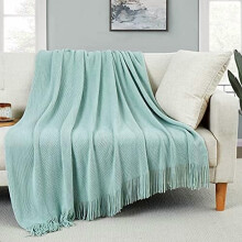 Knitted Fringe Throw Blanket 50 x 60 in Light Green