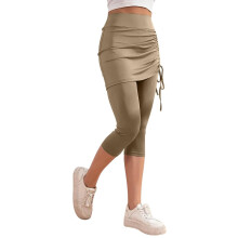 Womens Leggings Tummy High Skirted Leggings Drawstring-Khaki M