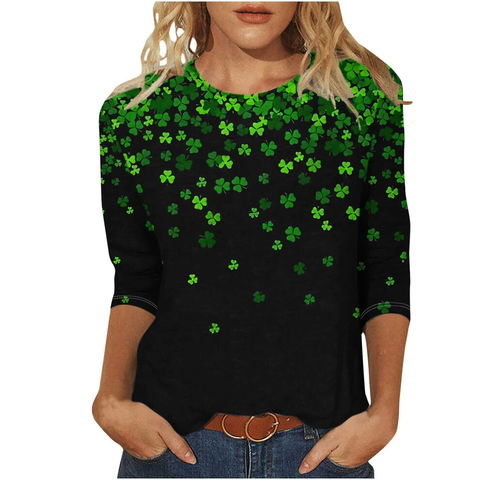 Women  Patricks Day Shirt 3/4 Sleeve Tshirt Blouses-Multi S
