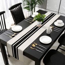 Linen Table Runner Black & White 182x33cm