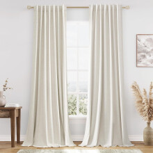 Blackout Linen Curtains 2-Pack 52x102 in Back Tab & Rod