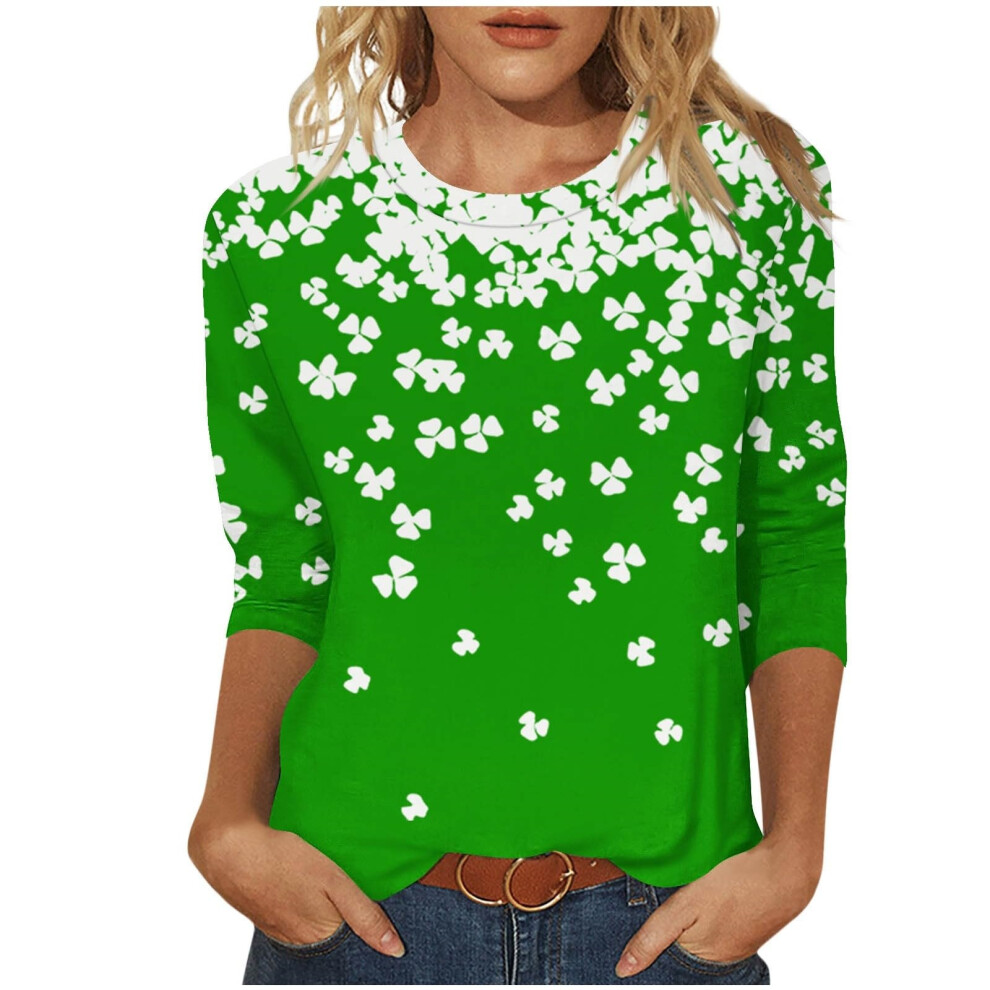 Women  Patricks Day Shirt 3/4 Sleeve Tshirt Blouses-Green M