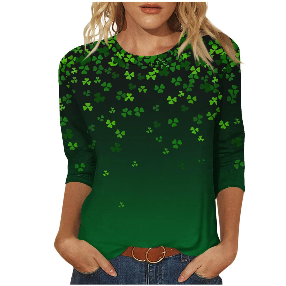 Women  Patricks Day Shirt 3/4 Sleeve Tshirt-Army Green M