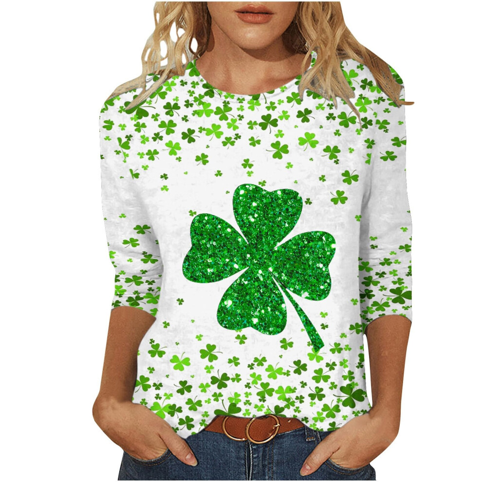 Women  Patricks Day Shirt 3/4 Sleeve Tshirt-dark green L