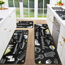 Black and White Kitchen Rugs Set of 3 Non-Skid Washable