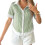 Women's short-sleeved puff sleeve blouse, button-down-Green S 1