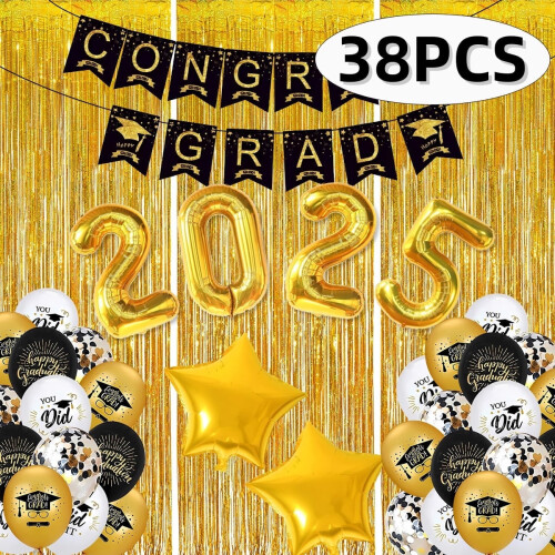 Είδη Αποφοίτησης Μπαλόνια Μαύρα Χρυσά Banner Foil