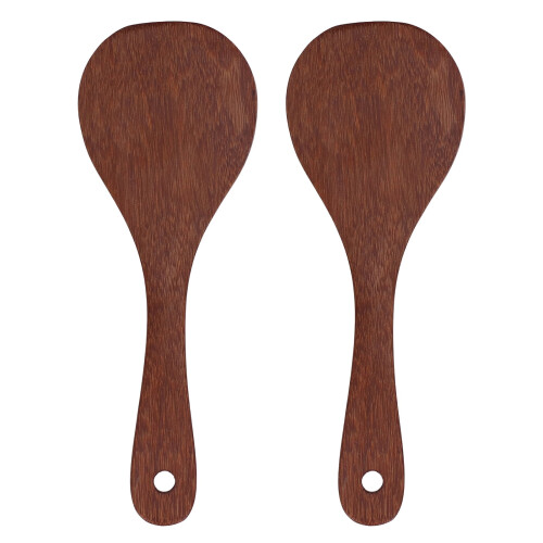 2-Pack Natural Wood Rice Spoon, Round Mouth
