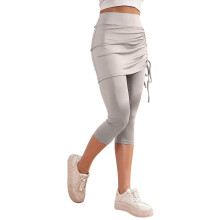 Womens Leggings Tummy High Skirted Leggings-light gray M