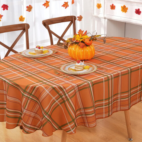 Fall Tablecloth Oval 60x84 inch Checkered