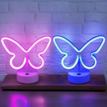 Lampe papillon néon LED rose, lot de 2, piles USB