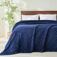 King Flannel Fleece Throw Blanket Dark Navy 350GSM