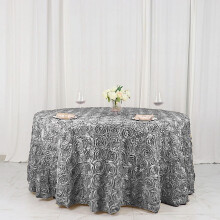 Round Satin Tablecloth with Raised Roses 120 in