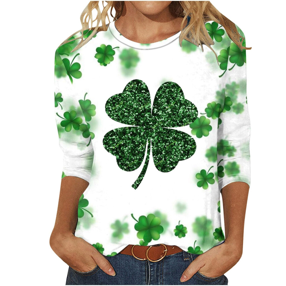 Women  Patricks Day Shirt 3/4 Sleeve Tshirt-Turquoise XXL