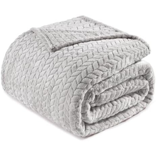 Light Grey Queen Jacquard Flannel Blanket 230x230cm