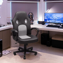 Herná stolička Lacoo so stredným operadlom, PU koža, biela