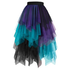 Colorful Patchworked Mesh Midi Skirt-Color matching 2 L