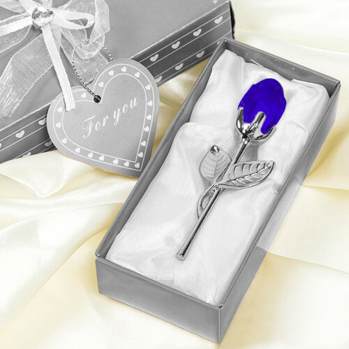 Preserved Blue Rose in Crystal Box with LED Light