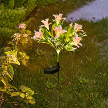 Solar Flower Stake Lights Pink, 42 LED, 73 cm