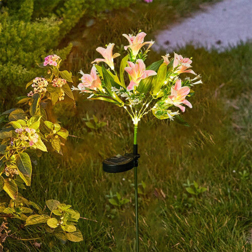 Solar Flower Stake Lights Pink, 42 LED, 73 cm