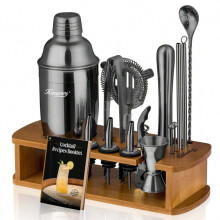 Conjunto de coqueteleira com suporte – Kit de barman com 7 peças