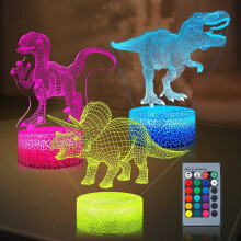 Lumină de noapte 3D cu dinozaur, telecomandă cu 16 culori