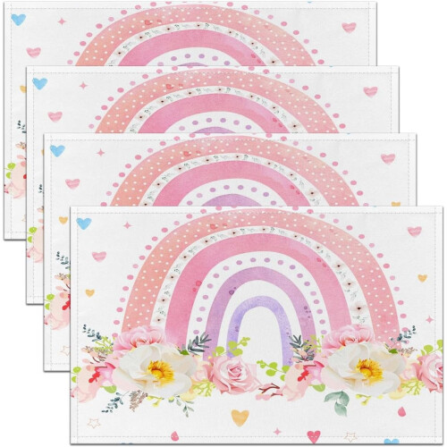 Regenbogenfarbene botanische Platzsets, 4er-Set, 45,7 x 30,5 cm