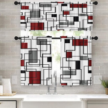 Geometric Kitchen Curtain Set of 3 – 52" Valance + 2x26"