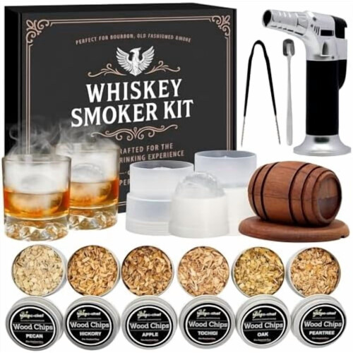 Whisky-Cocktail-Räucherset mit Brenner und 6 Holzchips