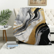 Black and Gold Swirl Marble Throw Blanket Flannel