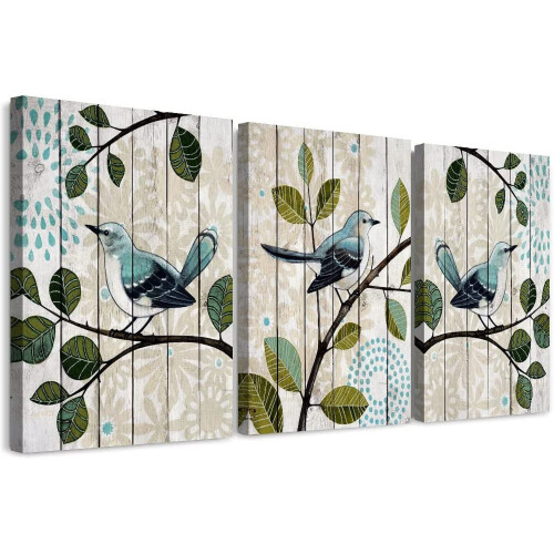 Bird on Branch 3-Piece Canvas Wall Art Set
