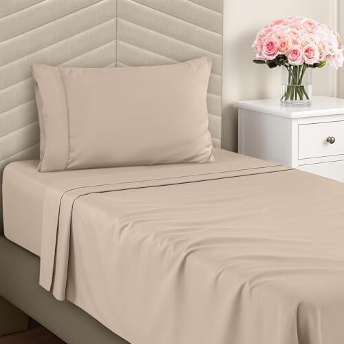 Twin Sheet Set Brushed Microfiber Beige 3-Piece