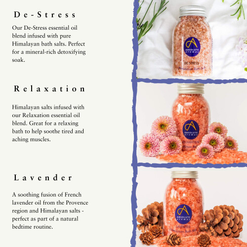 Absolute Aromas Pink Himalayan Bath Salts Set - De-Stress, Lavender and Relaxation 1