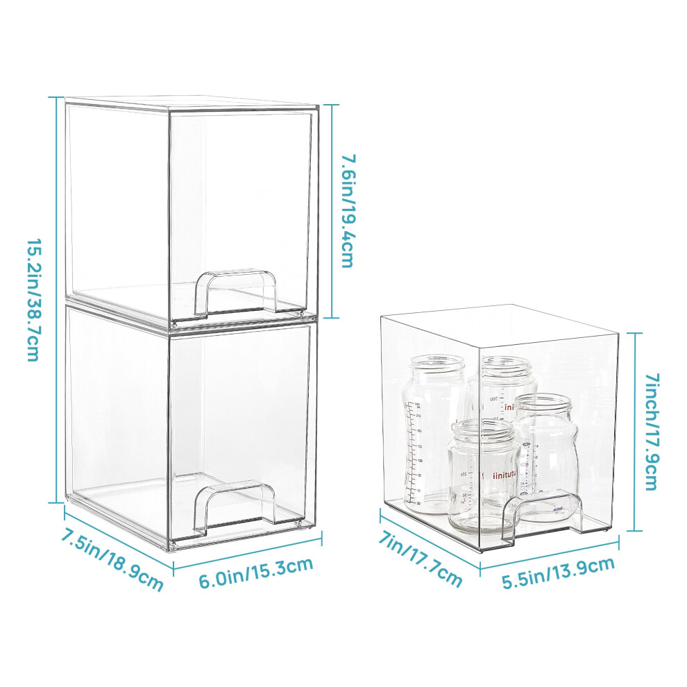 Vtopmart 4 Pack Clear Small Stackable Storage Drawers, Acrylic Bathroom Makeup Organiser, Plastic Storage Box For Vanity, Under Sink