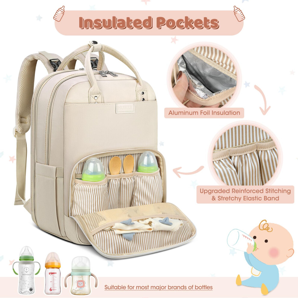 Newhey Baby Changing Bag Backpack With Portable Changing Mat Waterproof Nappy Bag Multifunction Baby Diaper Bags Large Rucksack Bag For Mom & Dad White