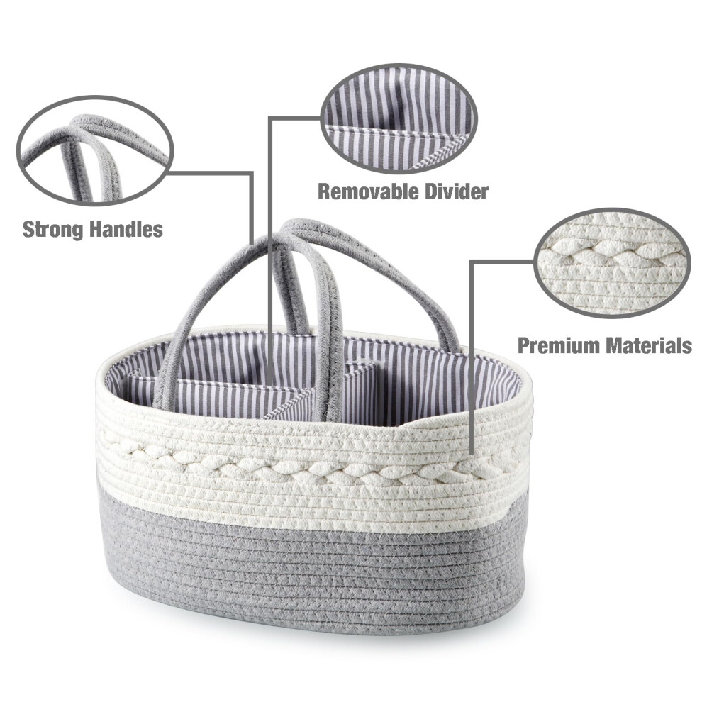 Pandaear Baby Nappy Caddy Organiser 15X9x7 Large Cotton Rope Diaper B