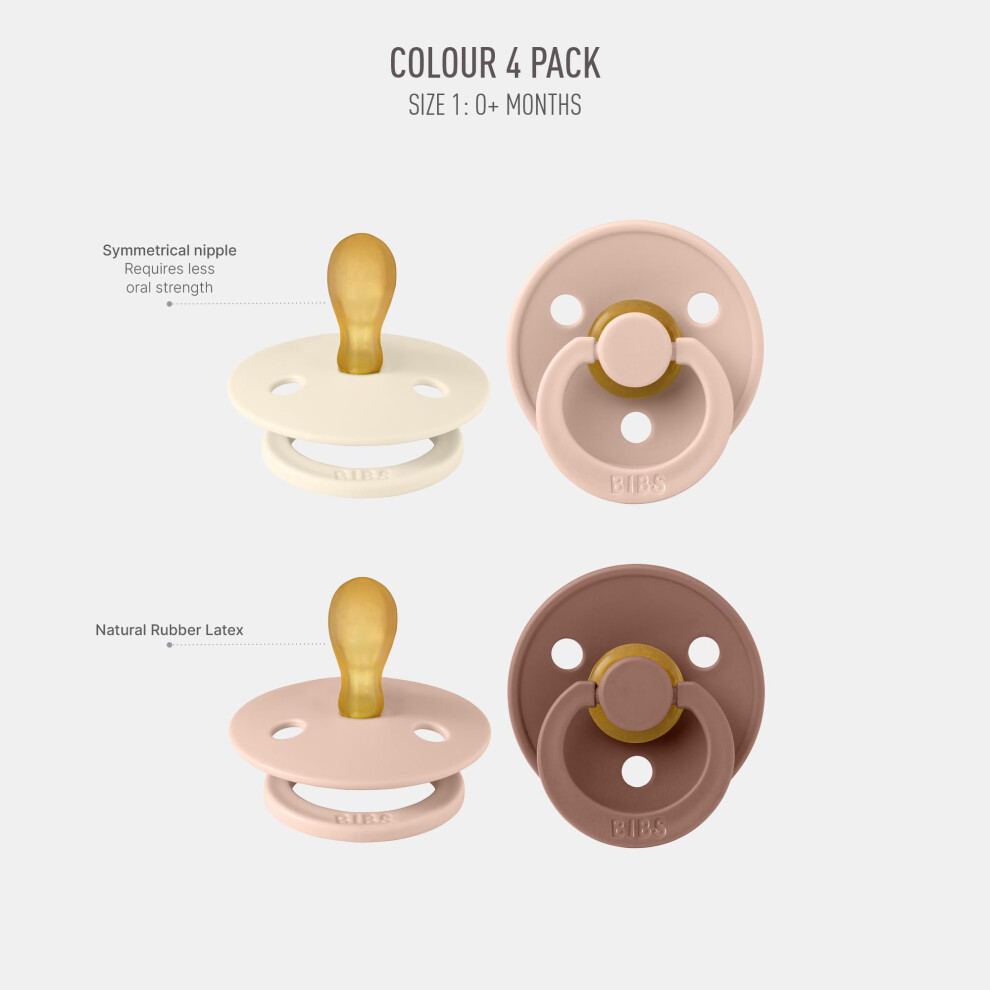 Bibs Colour Symmetrical Soother 4Pack Bpa Free Dummy Pacifier Symmetri