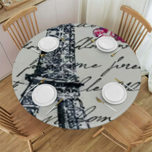 Eiffel Tower Paris Tablecloth – Polyester, Round, White