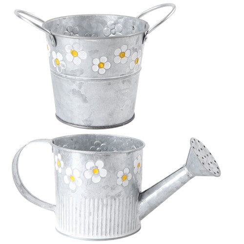 Vintage Iron Flower Bucket – 2-Pack, Retro Home Decor