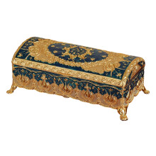 Rectangular Enamel Jewelry Box Hinged Lid Metal Organiser-Blue